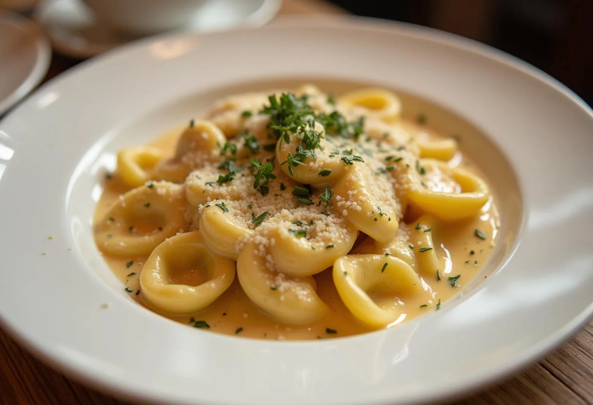 Fertige Tortellini mit käse sahne soße, ein herrliches Gericht für Pasta-Liebhaber.