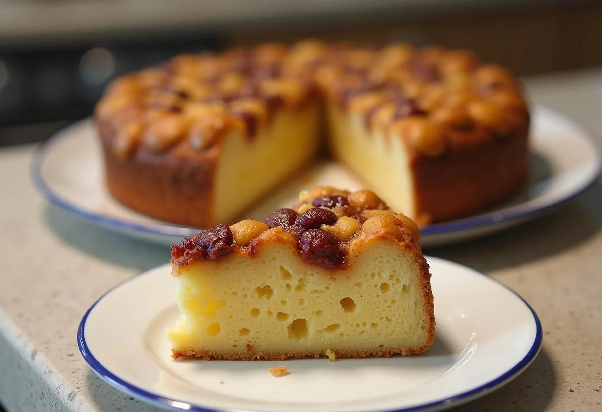 Fertiger schneller Kuchen auf einem Teller, perfekt für Eilige und die ganze Familie.