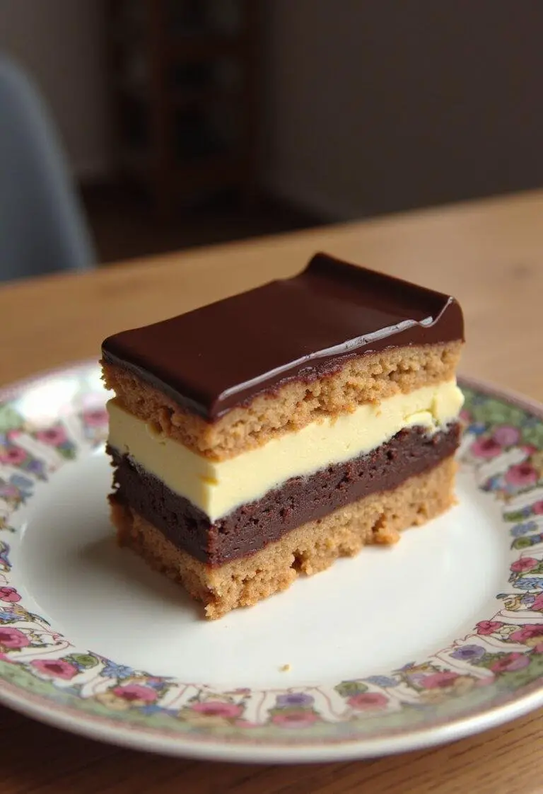 Fertig gebackener Tag- und Nachtkuchen, der auf einem Teller präsentiert wird.
