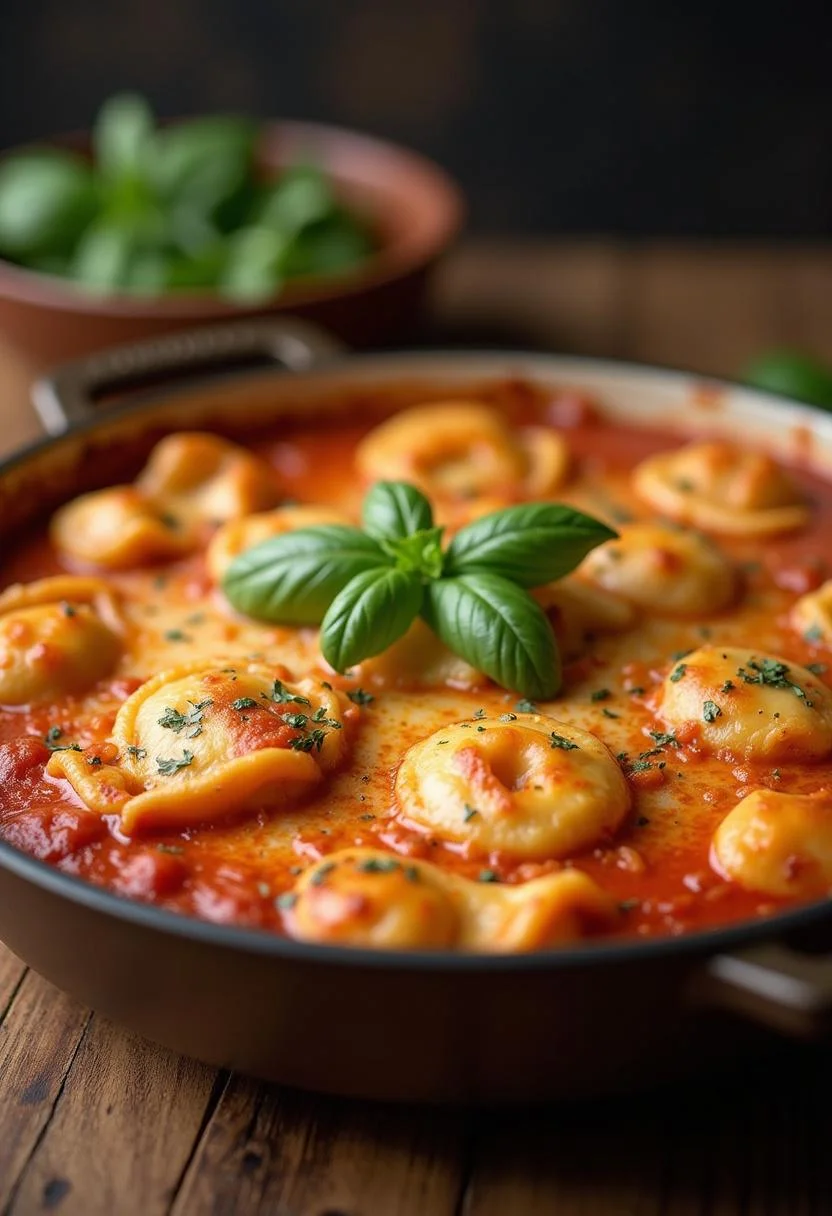Fertiger Tortellini-Auflauf mit Tomaten und Mozzarella, ideal für ein leckeres Abendessen.