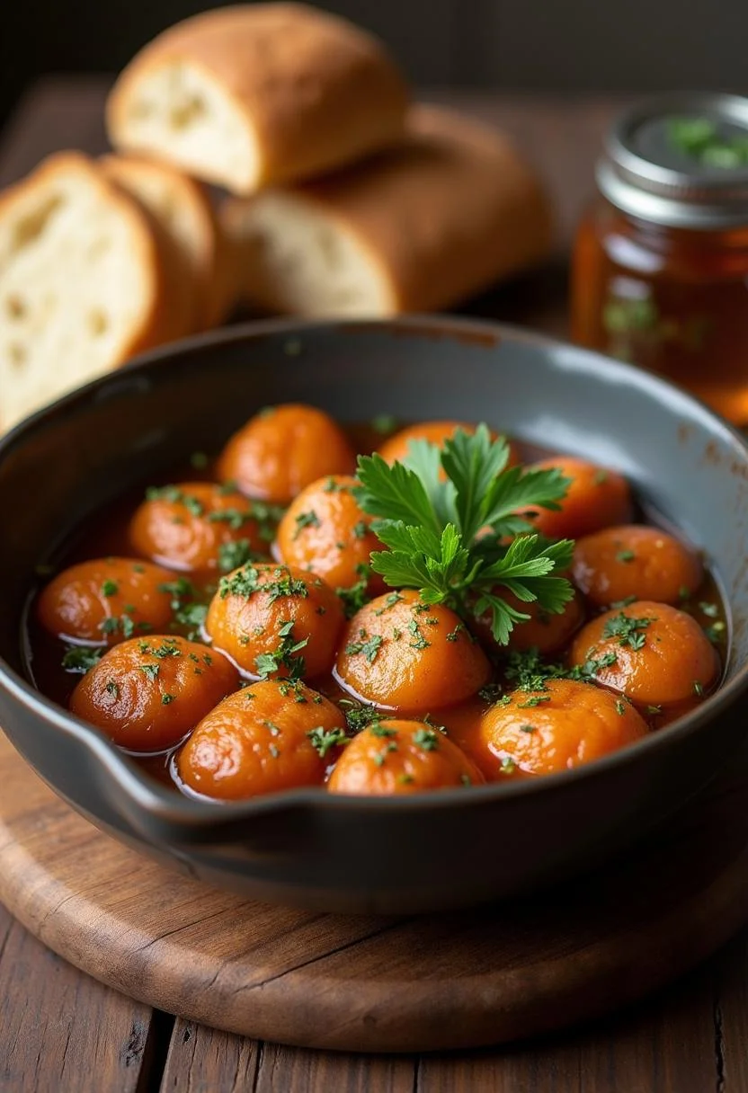 Servierte traditionelle Rinderkutteln in einer Schüssel, perfekt für ein rustikales Abendessen.