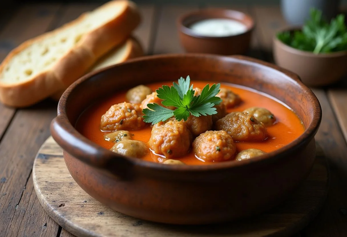 Servierte traditionelle Rinderkutteln in einer Schüssel, perfekt für ein rustikales Abendessen.