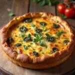 Freshly baked Warm and Cheesy Spinatkuchen, a delicious spinach dish to savor.