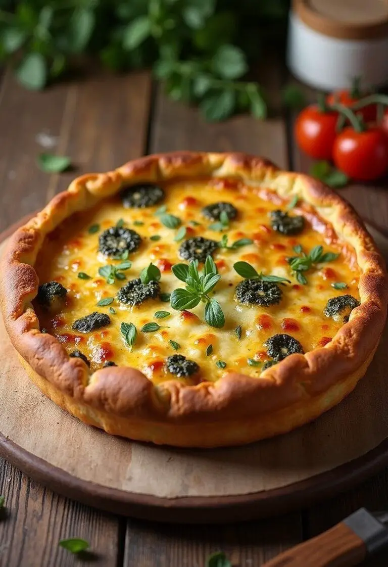 Freshly baked Warm and Cheesy Spinatkuchen, a delicious spinach dish to savor.
