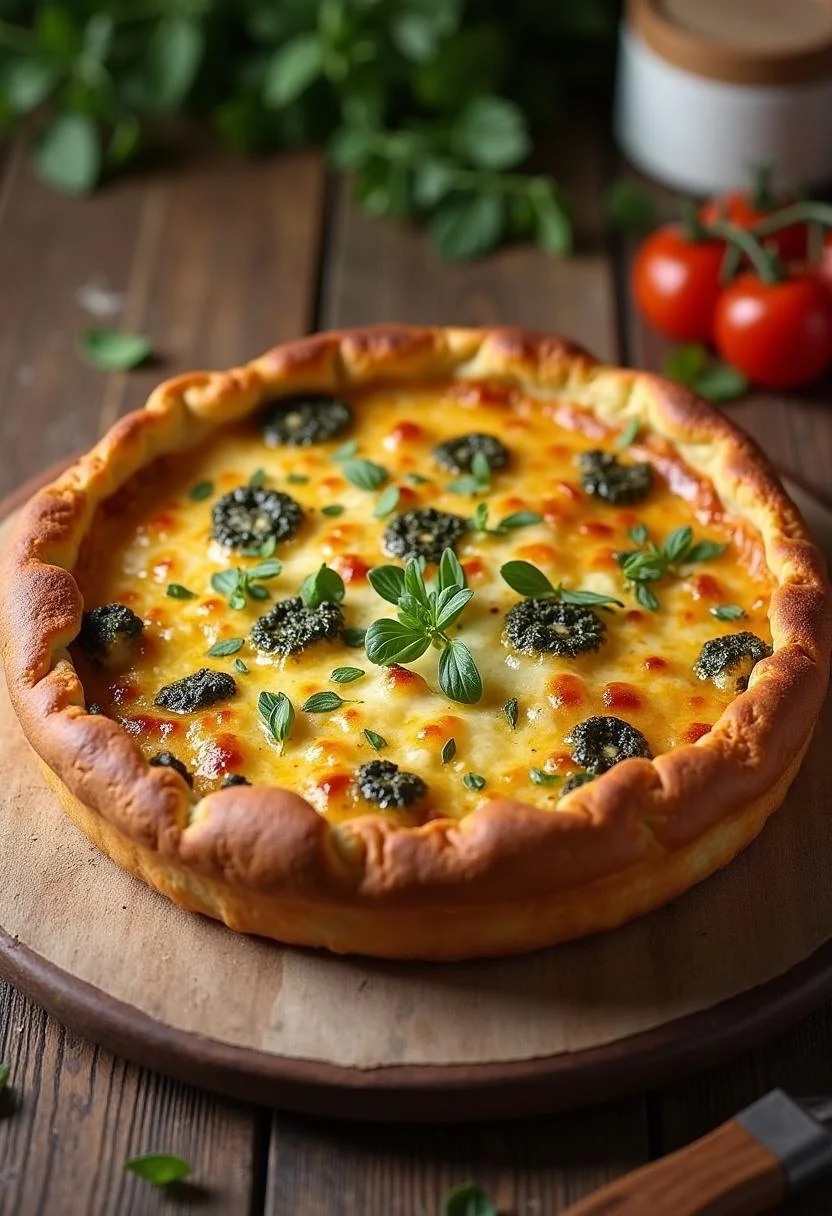 Freshly baked Warm and Cheesy Spinatkuchen, a delicious spinach dish to savor.