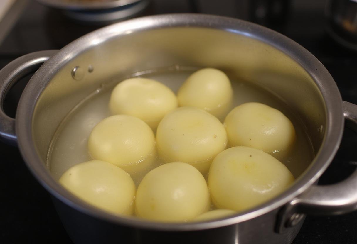 Kartoffeln kochen für die Zubereitung von Klößen zum Gänsebraten.