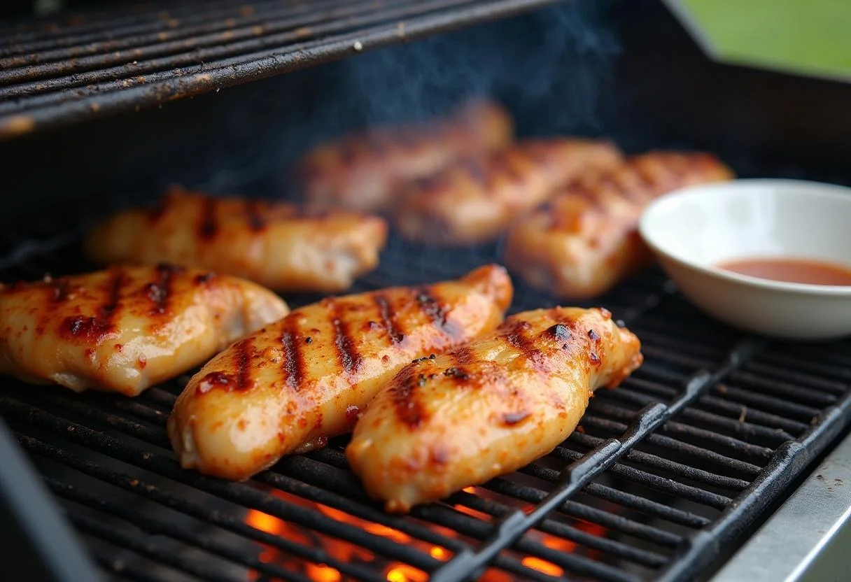 Mariniert Hähnchen für den Grill auf einem Grillrost platziert.