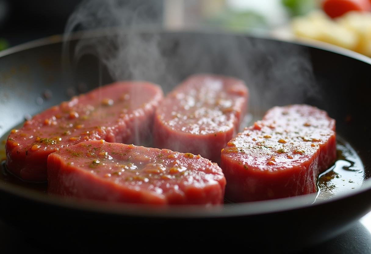 Rinderfiletstücke werden perfekt angebraten für das Zartes Sauerbratenfilet.