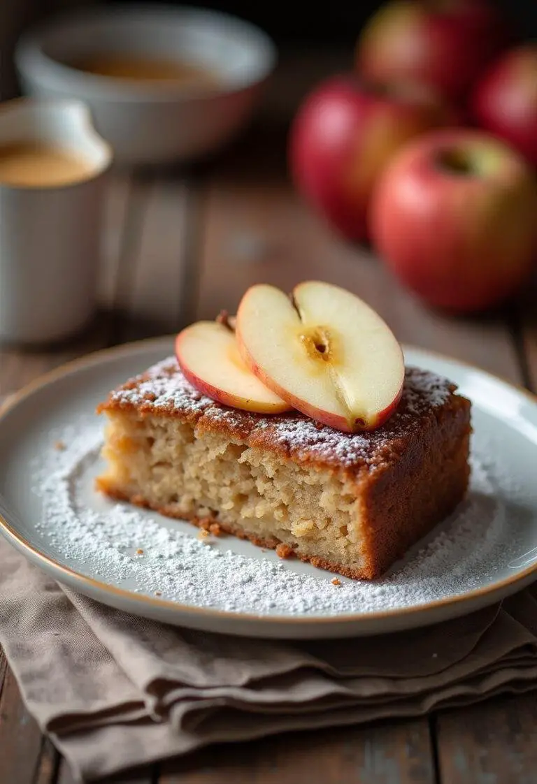 Fertiges Stück Zimtschnecken Kuchen mit Äpfeln, perfekt zum Servieren.