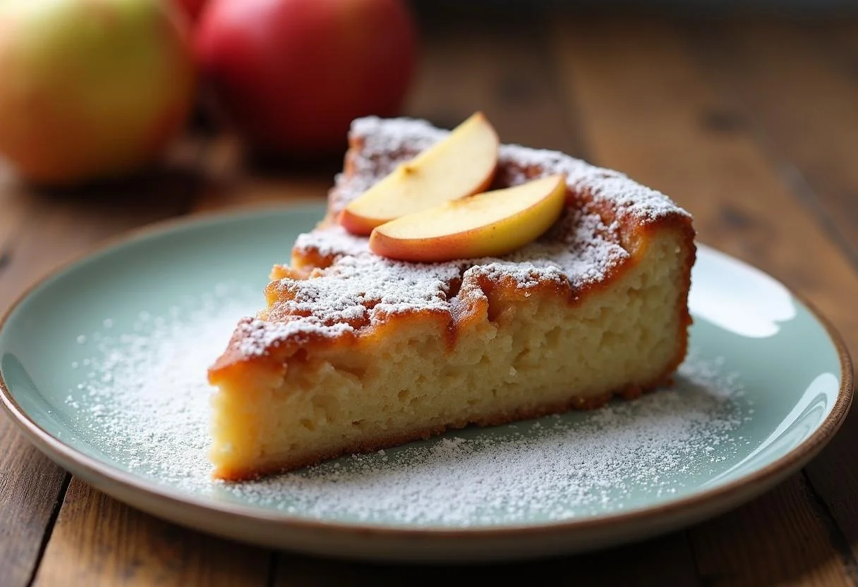 Fertiges Stück Zimtschnecken Kuchen mit Äpfeln, perfekt zum Servieren.