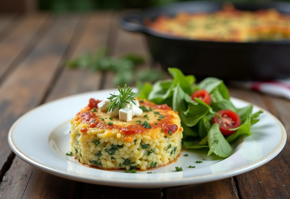 Finished Zucchini Rice Pan with Feta, presented elegantly for a wholesome meal.