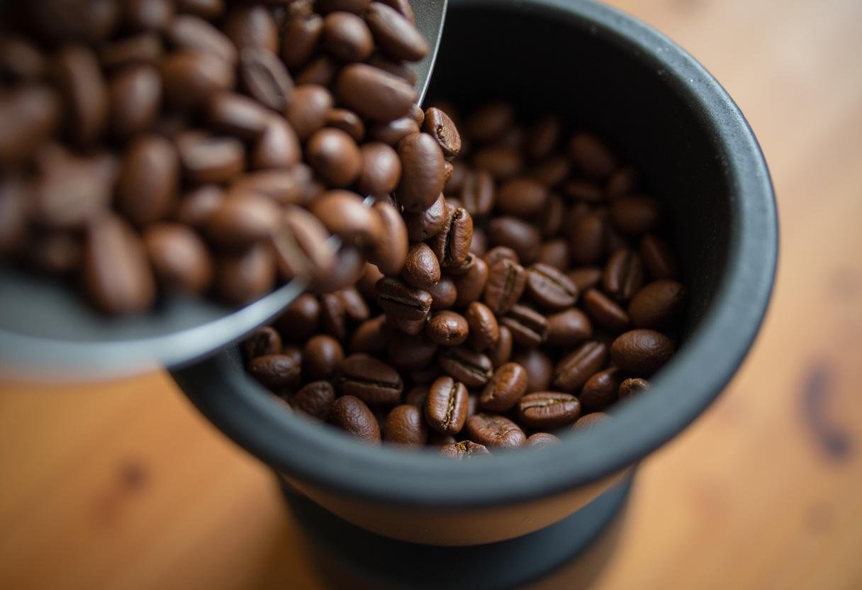 Melitta Kaffee Bohnen in der Kaffeemühle für das aktuelle Melitta Kaffee Angebot.