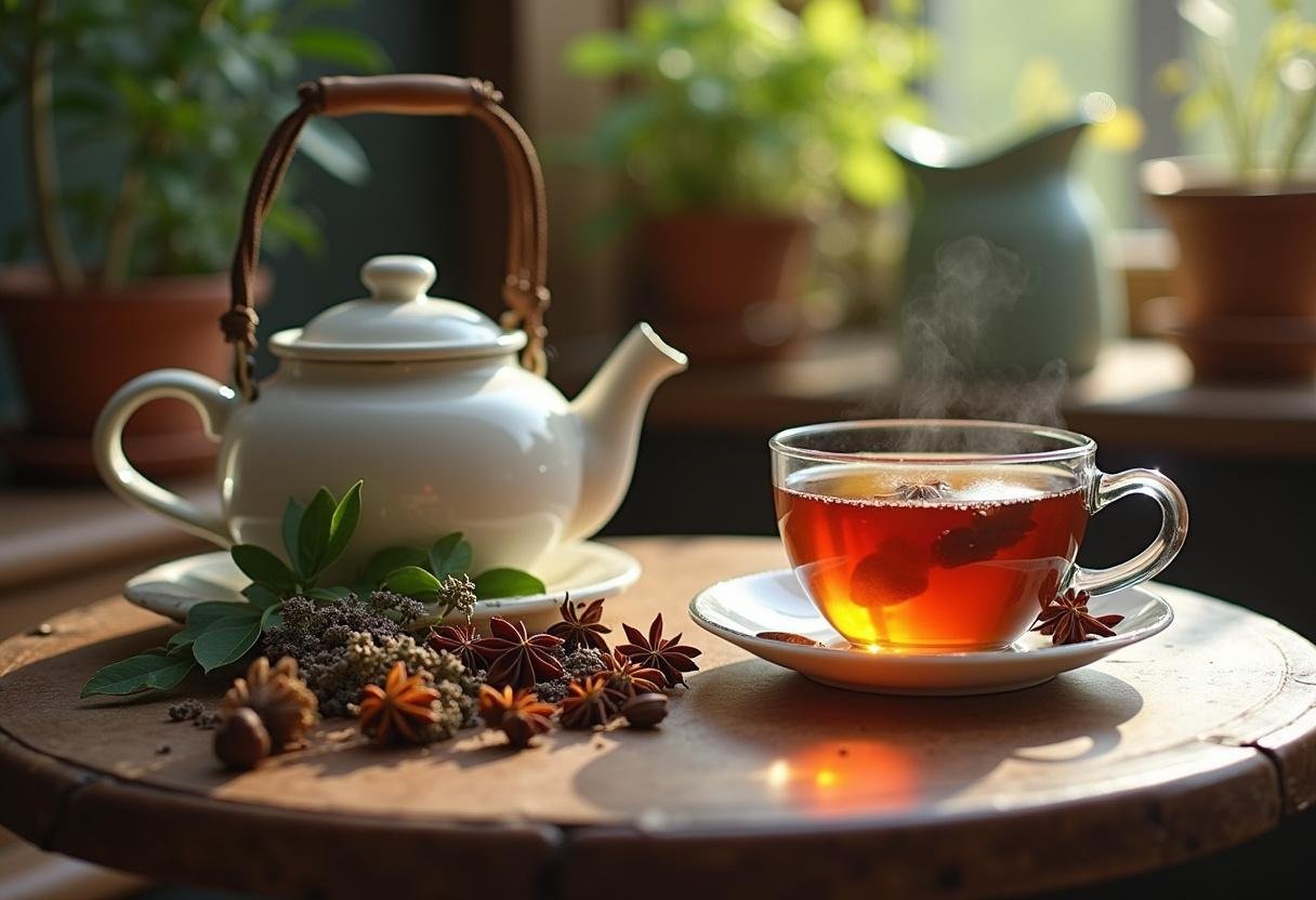 Artistic presentation of anis tee, ideal for cough relief and digestive health, creating a calming atmosphere.
