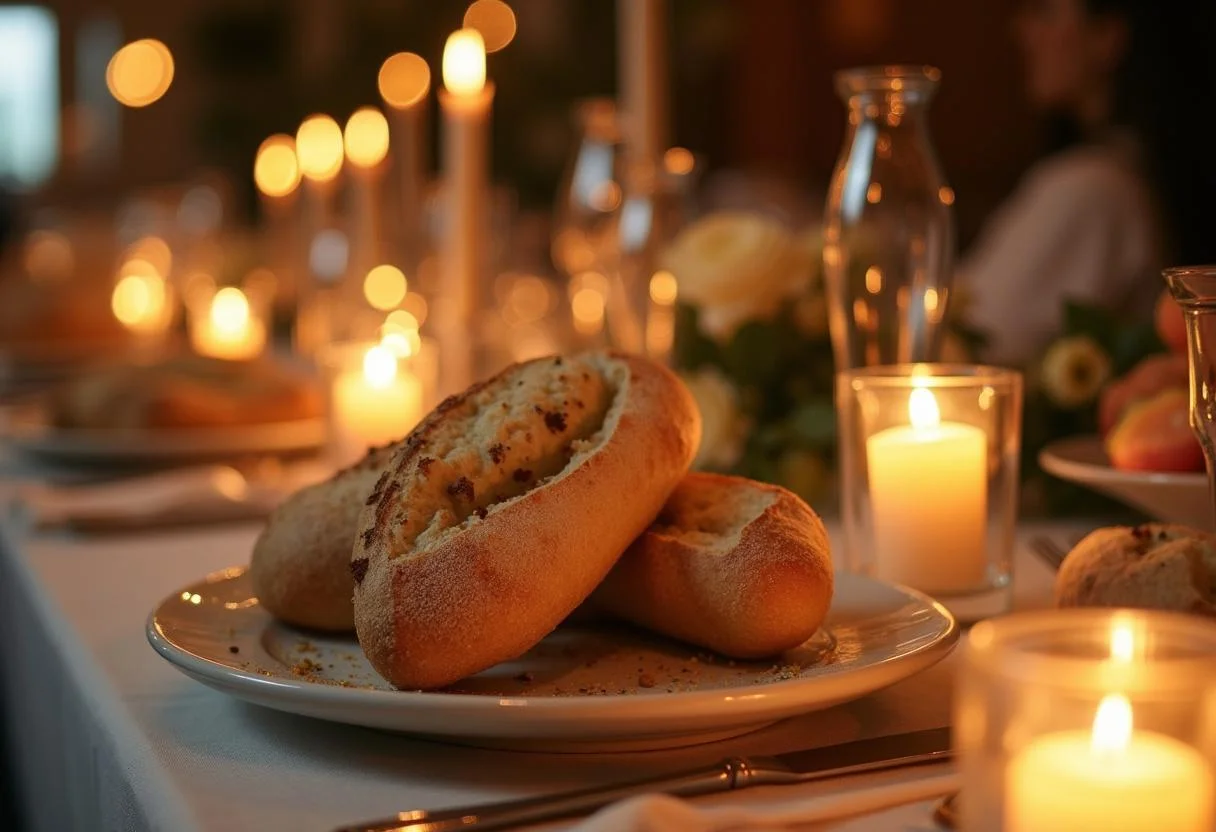 Einladende Präsentation von Brot und Salz auf dem Tisch für einen Einzug, repräsentiert Gastfreundschaft und Tradition.