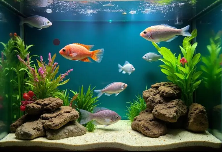 Famoses Süßwasser-Aquarium mit einer Vielzahl von Fischen und üppigen Pflanzen.