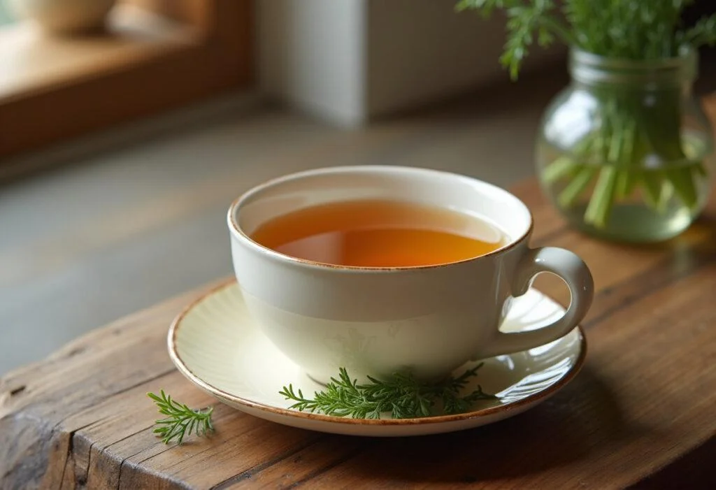 Finished cup of beruhigenden Fenchel Tee, perfect for relaxation.