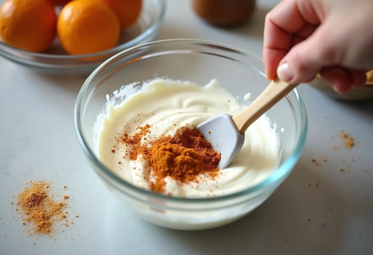 Hähnchen Marinade wird gründlich mit Joghurt und Gewürzen für zartes Fleisch gemischt.