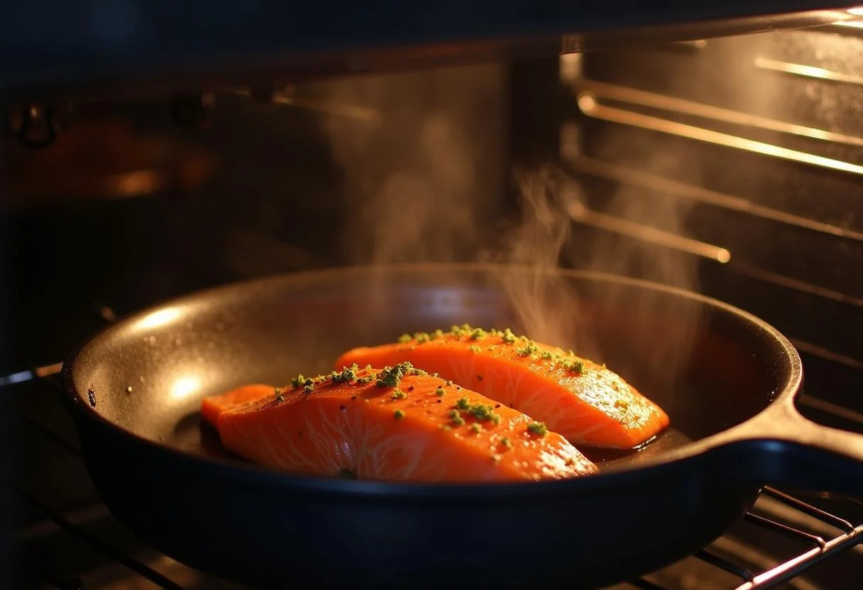 Marinierter Lachs im Ofen, bereit zum Grillen mit der besten Marinade.