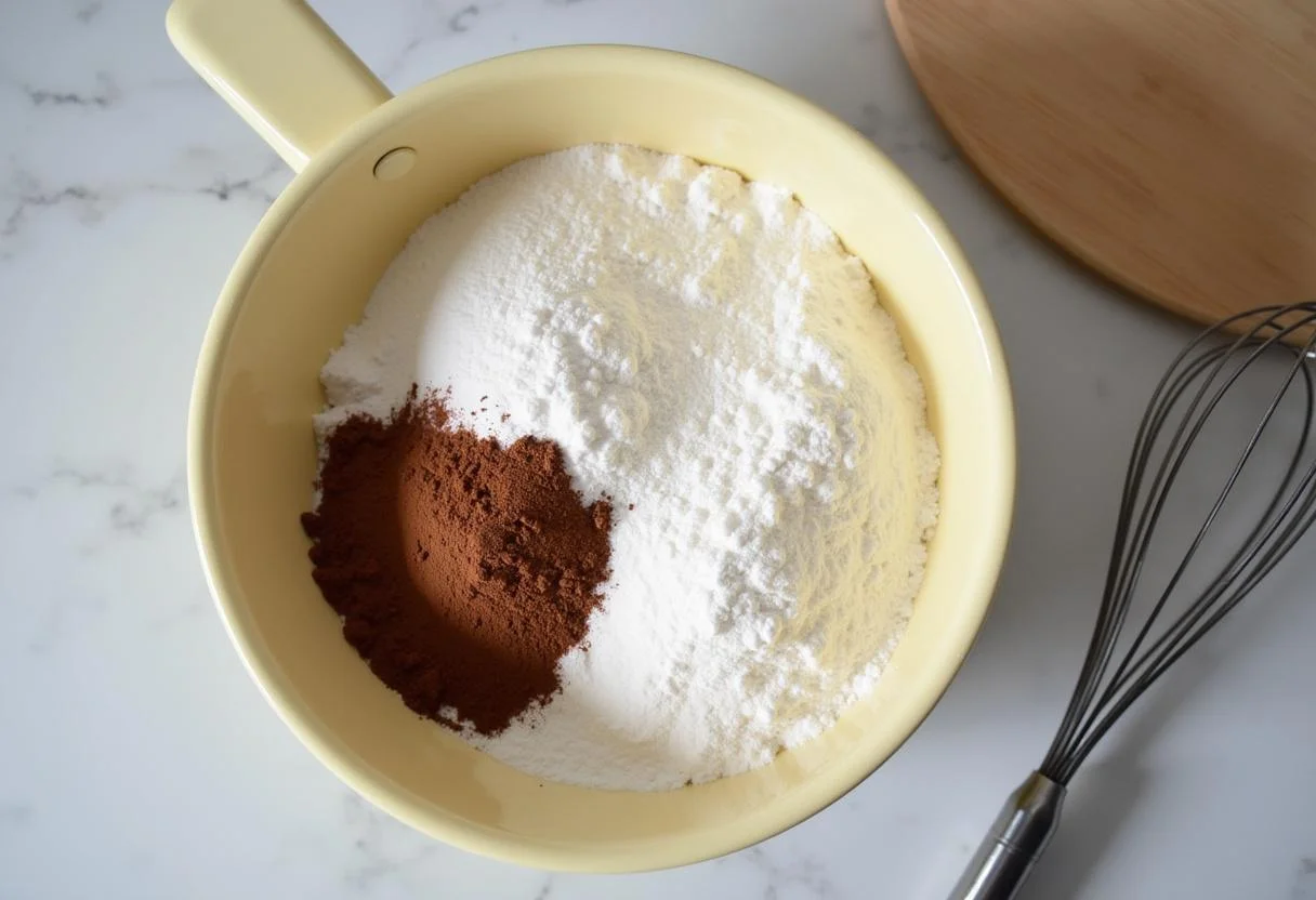 Zutaten für den besten veganen Schoko Kirsch Kuchen auf dem Küchentisch.
