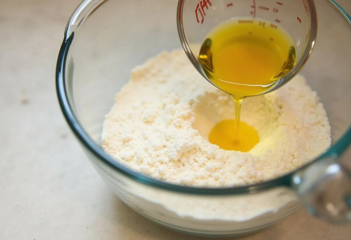 Flüssige Zutaten wie Milch und Öl für das beste Kuchen Rezept für Anfänger vorbereitet.