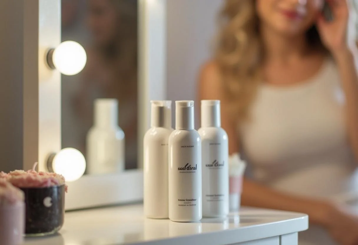 Volumen Puder für feines Haar in einem eleganten Flakon auf einem Schminktisch für Haarstyling.
