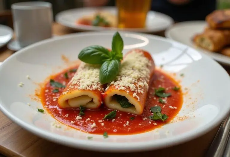 Finished cannelloni mit spinat ricotta presented on a plate, perfect for a comforting meal.