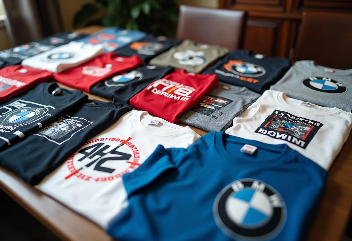Vielfältige BMW-Tee-Shirts in verschiedenen Farben und Stilen für Teeliebhaber.