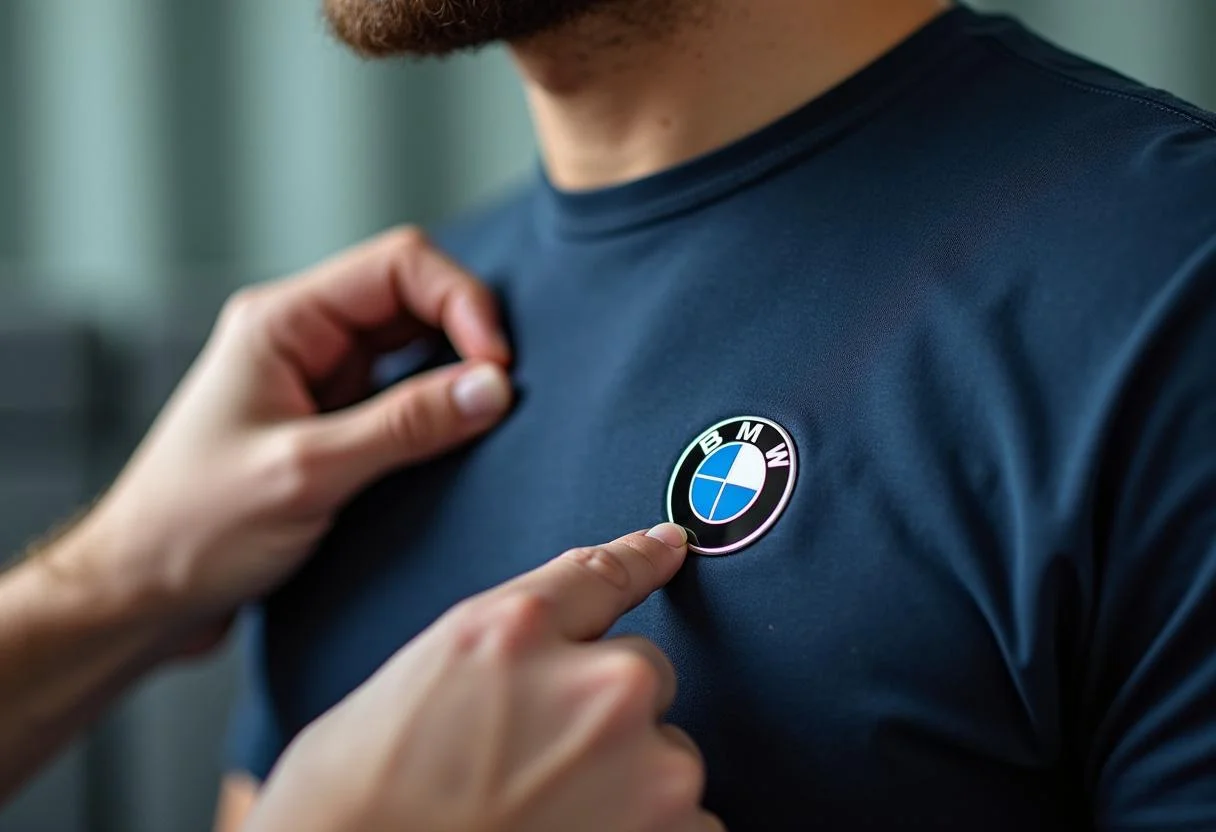Detailansicht eines Slim Fit BMW-Tee-Shirts für Teeliebhaber.