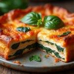 Finished cremige Lachs Lasagne mit Spinat, perfectly baked and ready to serve.