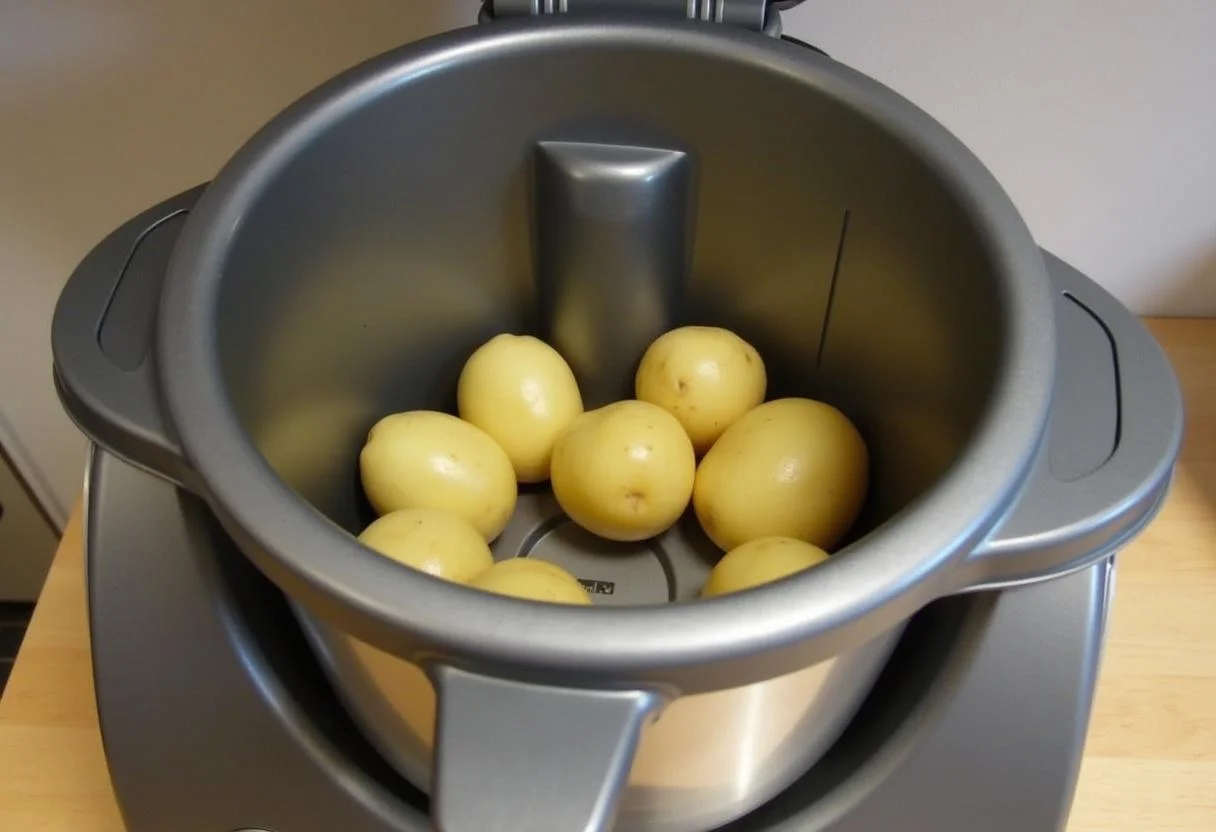 Geschälte Kartoffeln im Mixtopf des Thermomix zum Kochen von Kartoffeln im Thermomix.