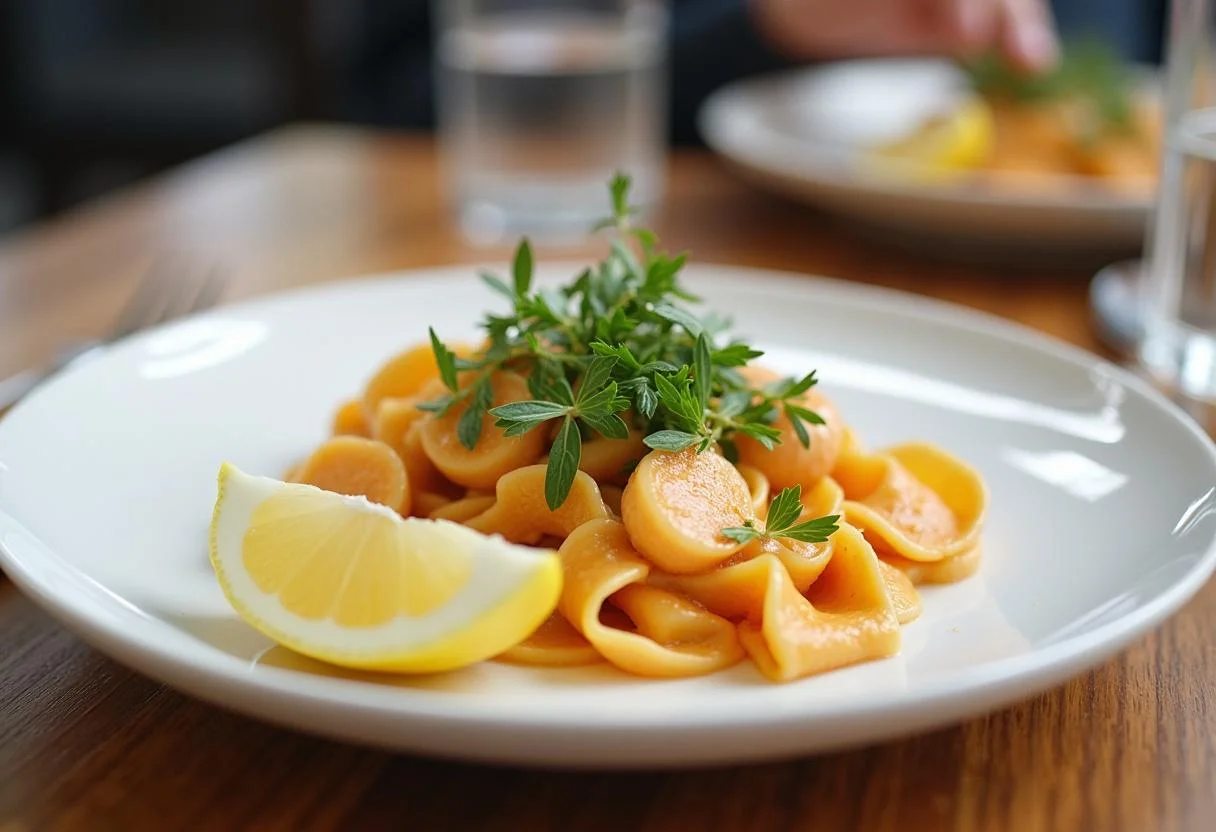 Delicious nudeln mit spinat lachs served with herbs and lemon, ideal for a satisfying meal.