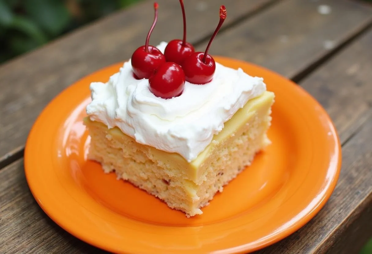 Fertiger Kirsch Pudding Kuchen auf dem Teller, perfekt für eine besondere Feier.