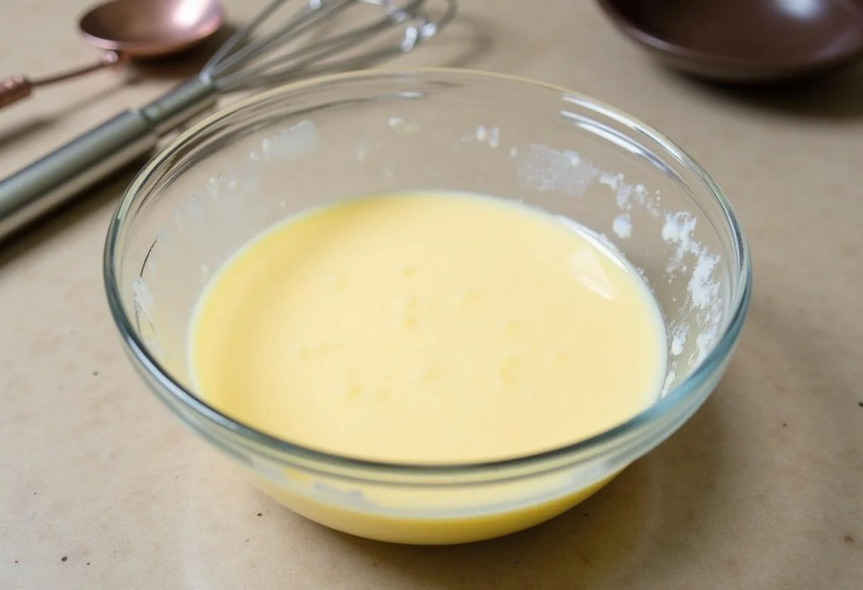 Kirsch Pudding-Kuchen Mischung in einer Schüssel für einfaches, unverbackenes Rezept.
