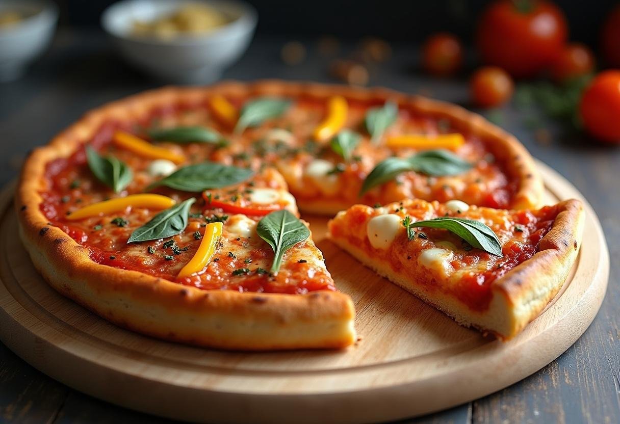 Fertiger Pizza Kuchen aus Quark Öl Teig, lecker und bunt belegt.