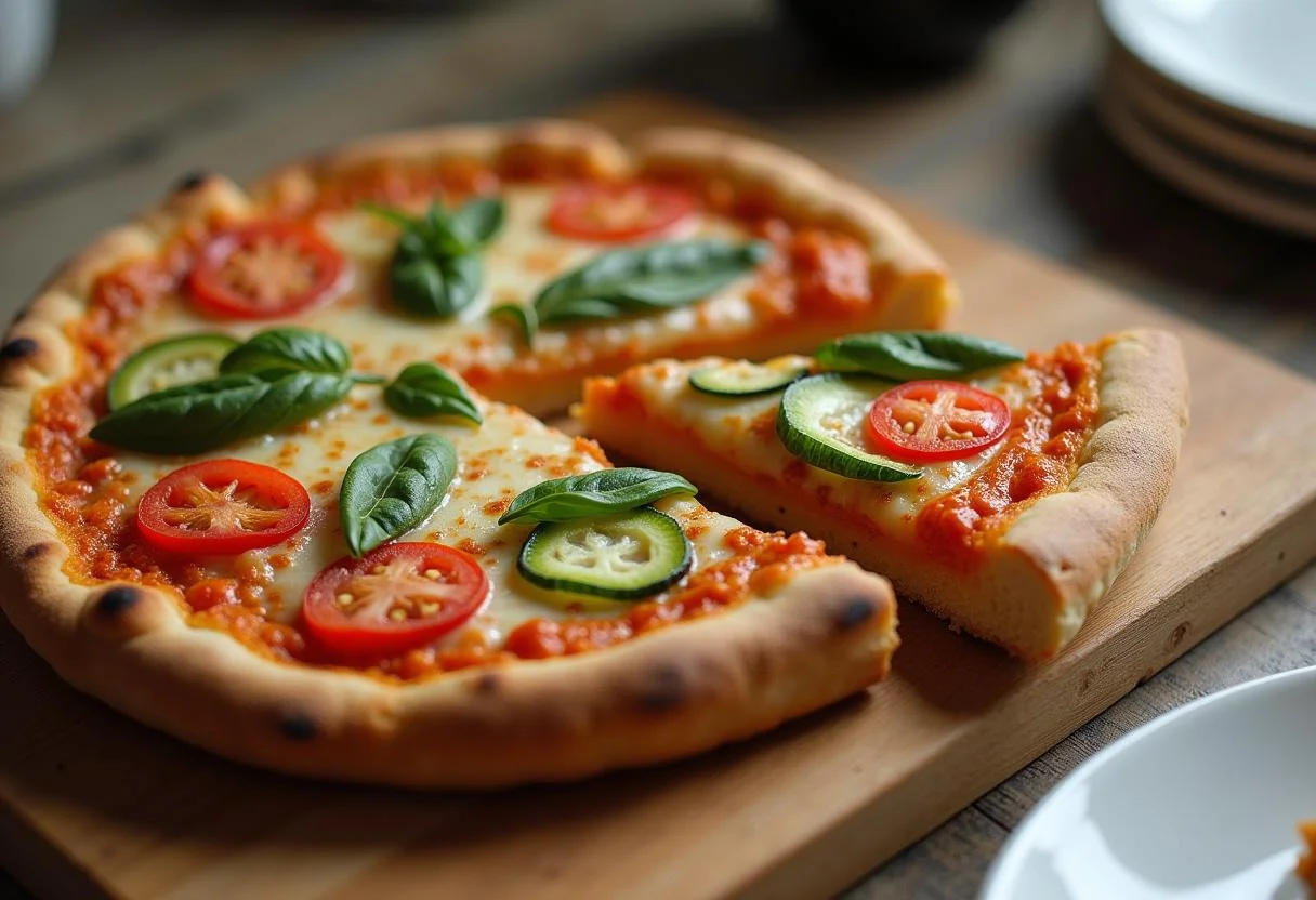 Fertiger Pizza Kuchen aus Quark Öl Teig, lecker und bunt belegt.