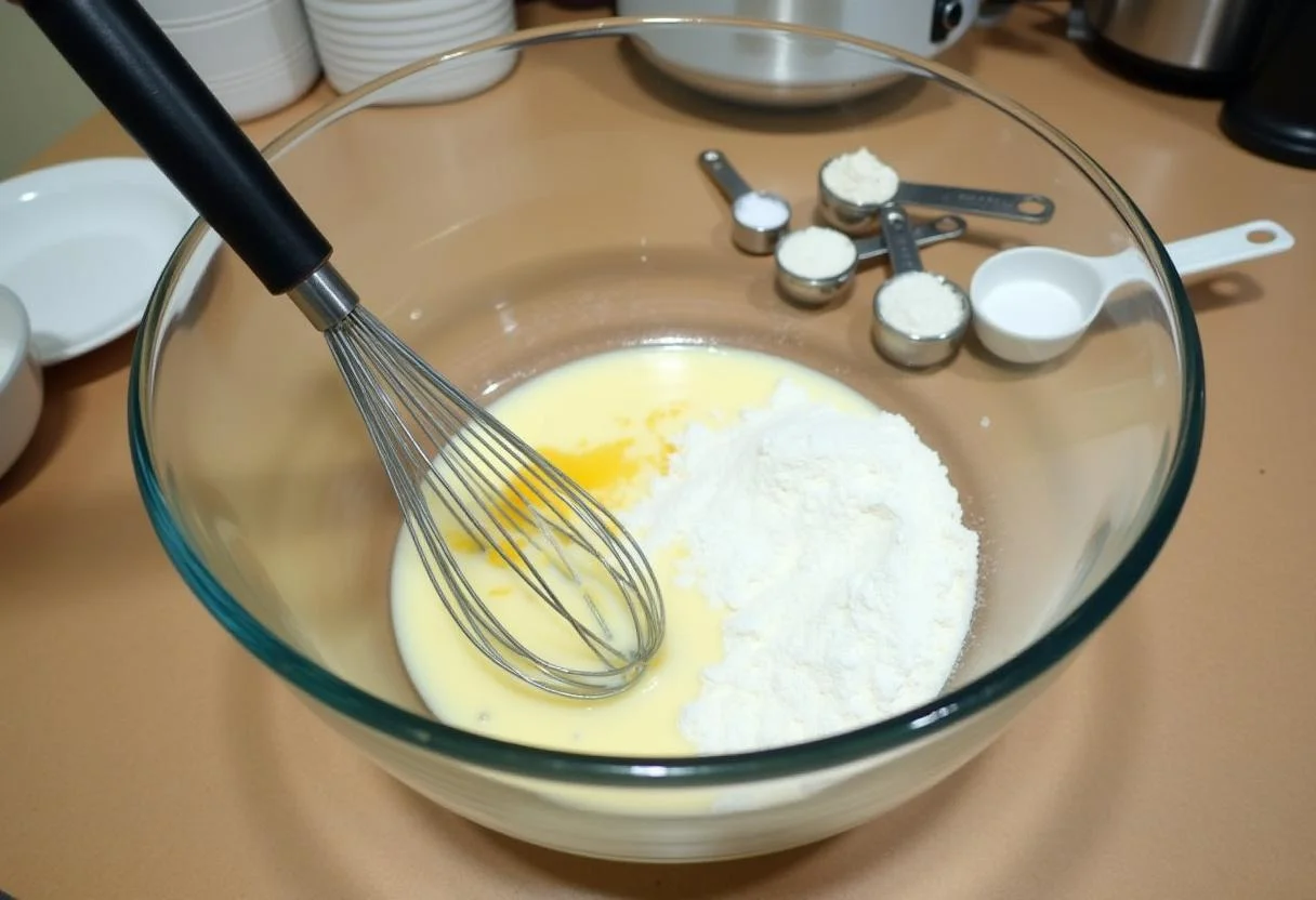 Zutaten für den Quark Öl Teig Kuchen in einer Schüssel vorbereitet.