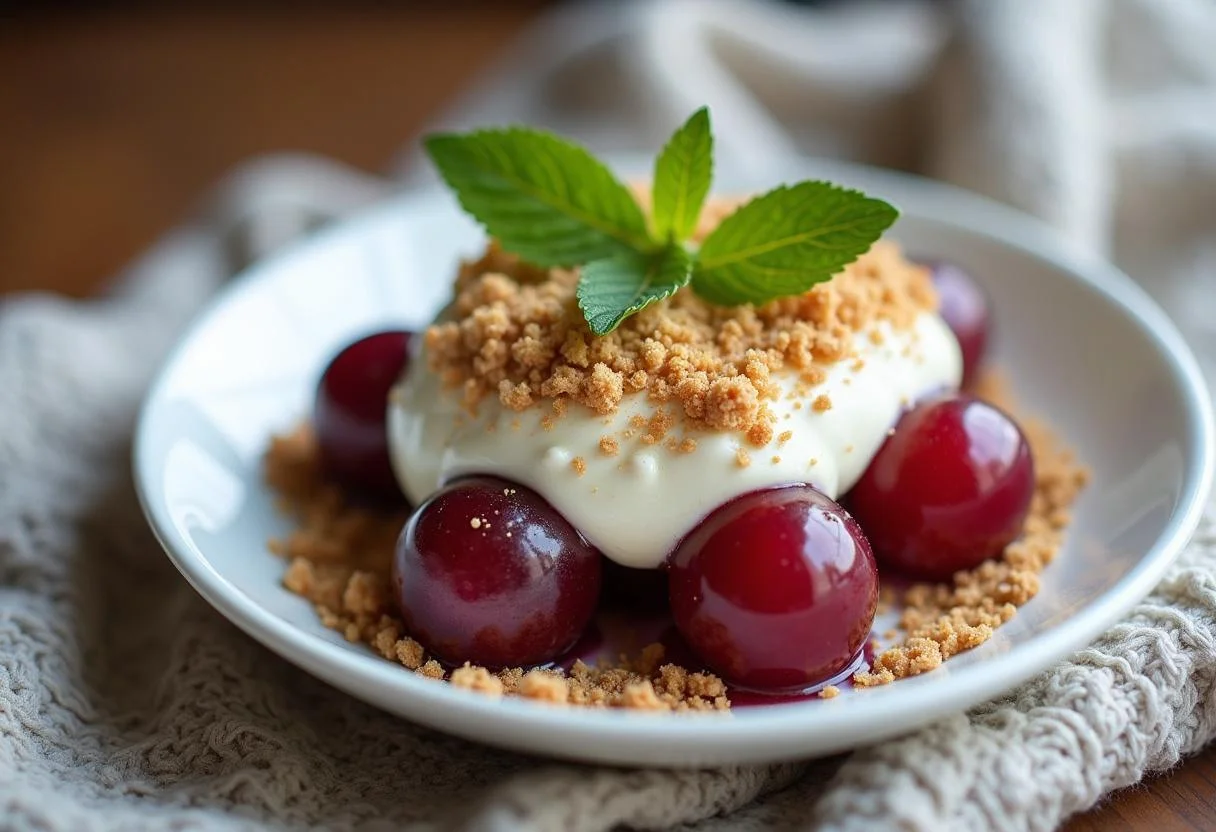 Fertiges trauben dessert mit Mascarpone creme und Keksen, perfekt für jeden Anlass.