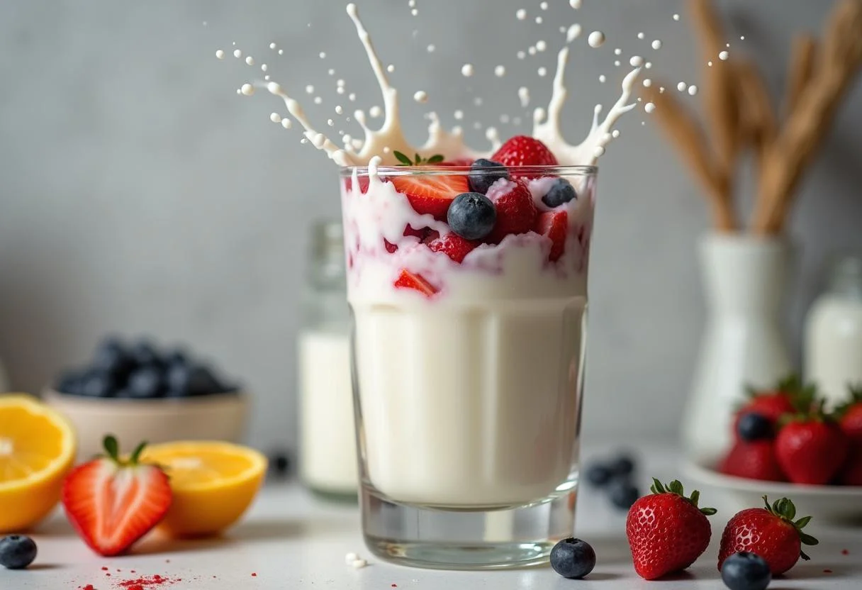 Joghurtmischung im Mixer für das Eis selber machen ohne Eismaschine.