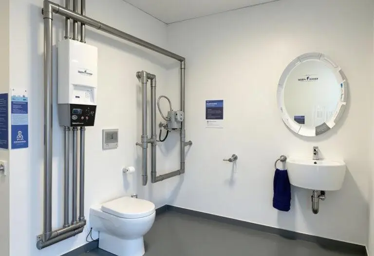 Showroom featuring Eisen Fischer sanitation and heating systems, exemplifying quality and reliability.