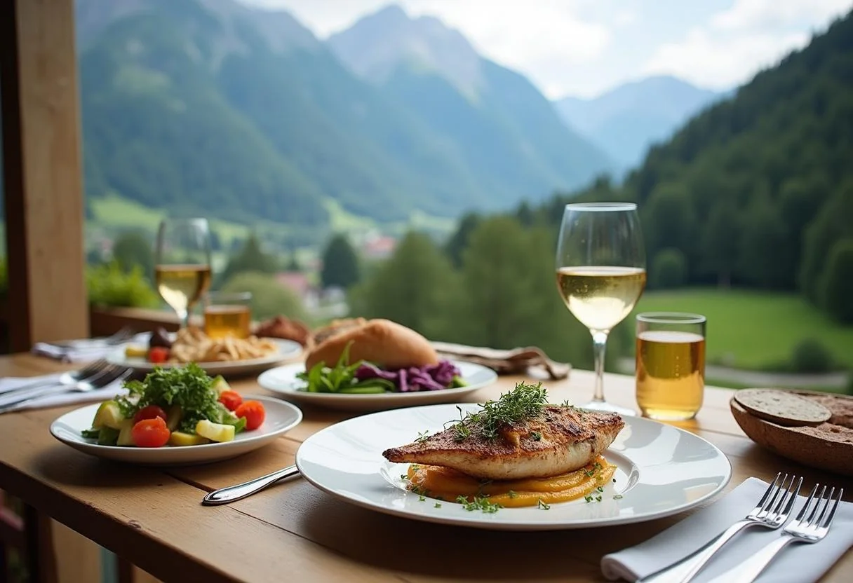 Delicious grilled fish with local sides, showcasing the dining experience after successful fischen im allgäu.