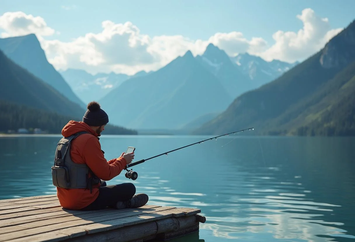 Fishing enthusiast preparing their tackle by the lake in the picturesque Allgäu for successful fischen allgäu.