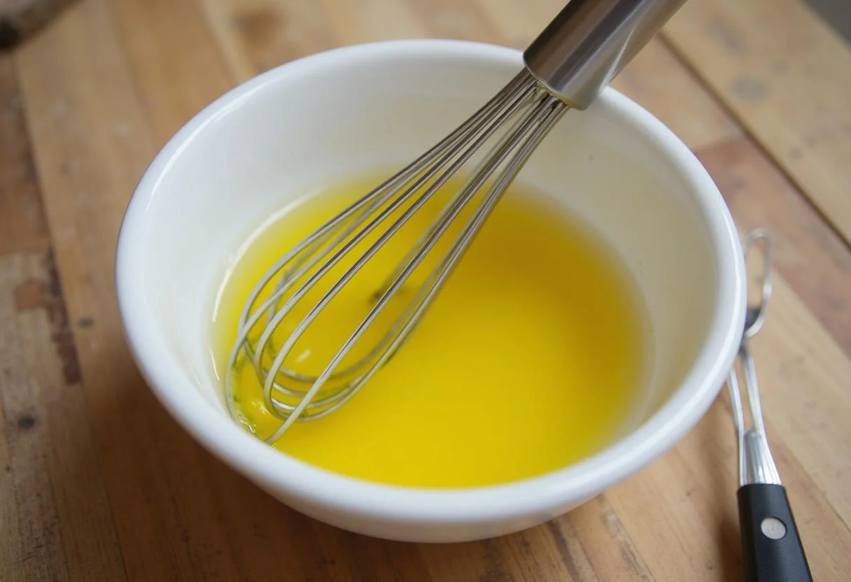 Olivenöl und Essig für das Dressing des Tomaten Gurken Salats vorbereitet.