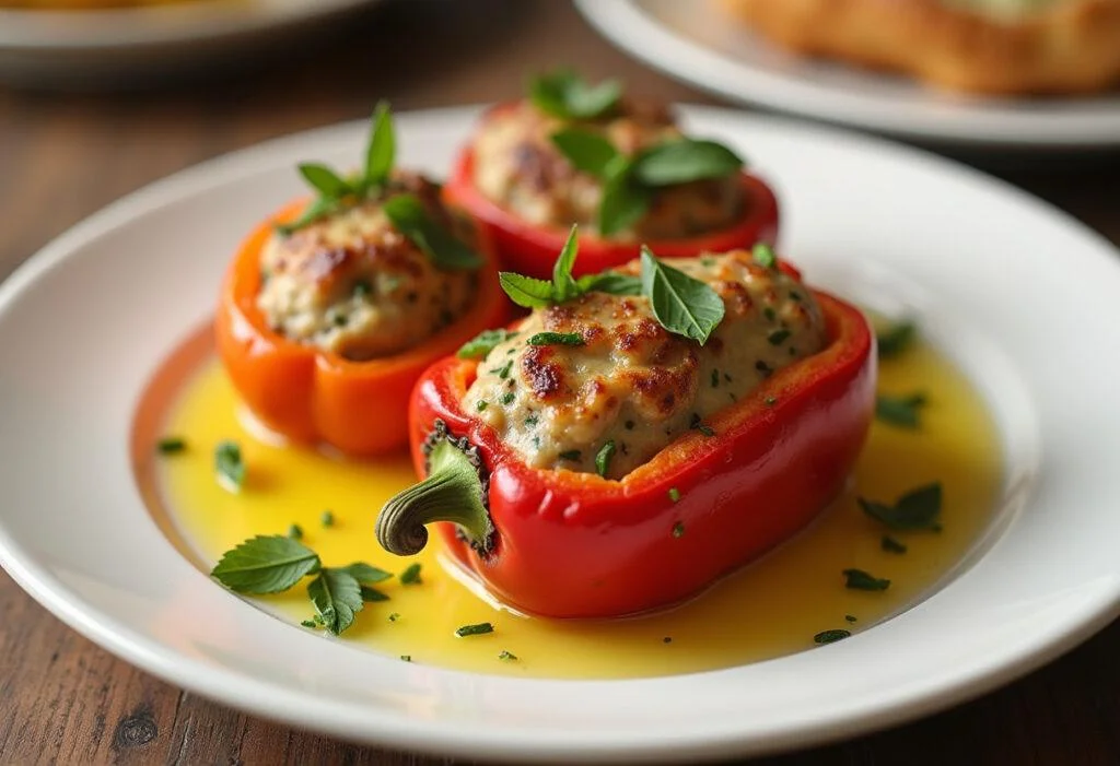 Fertige gefüllte Paprika mit Feta, ein köstliches vegetarisches Gericht zum Genießen.