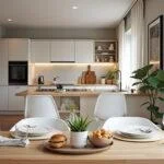 Fertige gemütliche Küche aus Holz Design mit harmonischen Holzelementen für eine einladende Atmosphäre.