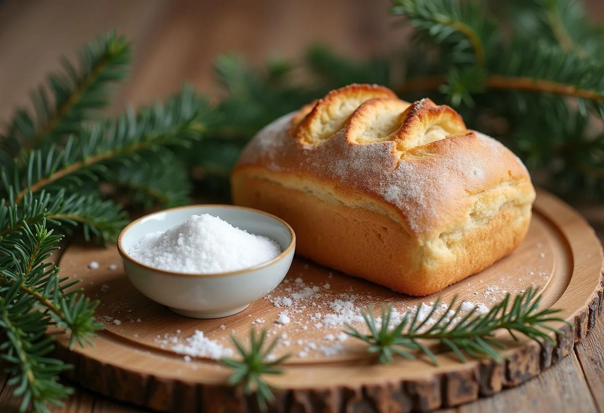 Einzug Brot und Salz auf einem Schneidebrett für die Einzugsgeschenke.