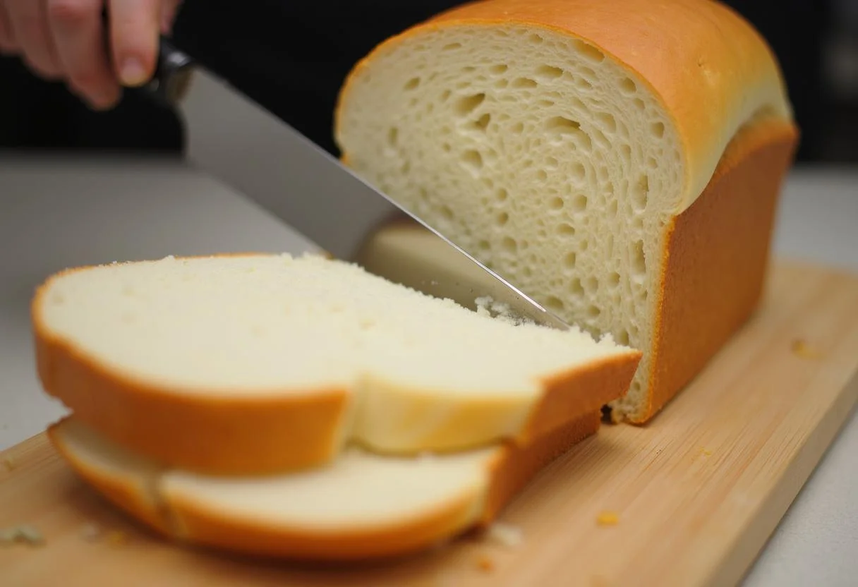 Frisches Brot in Scheiben geschnitten für das Geschenk zum Einzug Brot und Salz.
