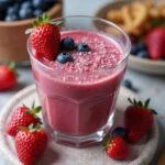 Fertiger roter Beeren Smoothie auf dem Tisch, perfekt für eine gesunde Erfrischung.
