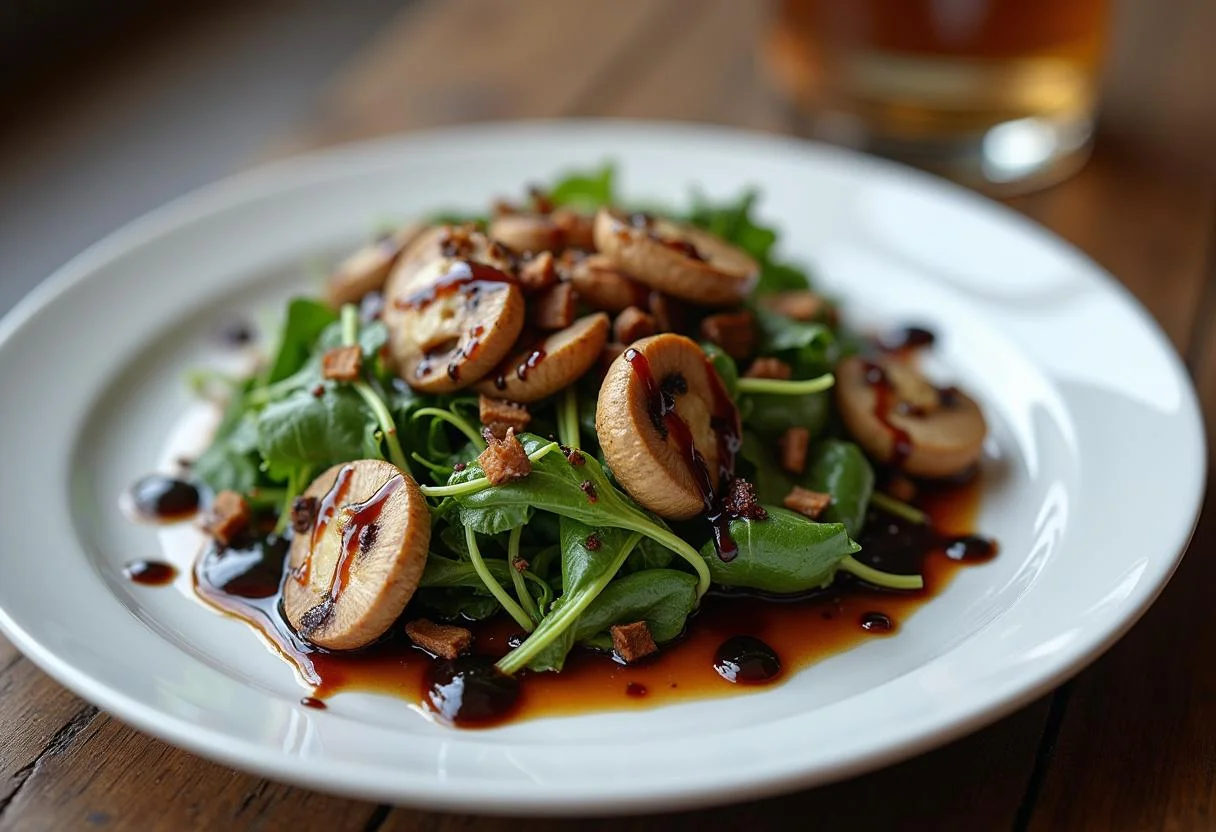 Gesunde Servierplatte mit Shiitake Pilzen, für das Rezept im Fokus.