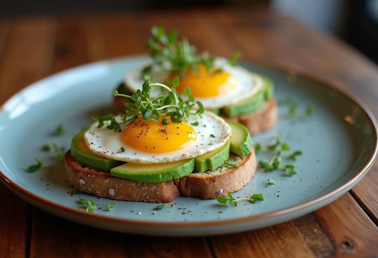 Finished gesundes Avocado Brot mit Ei, perfect for a nutritious meal.