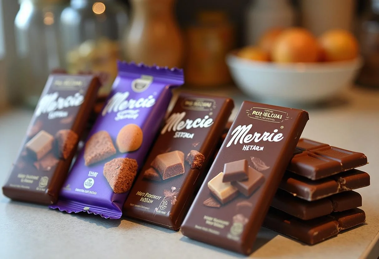 Fertige Auswahl an Milka und Merci Schokolade Angebote zur Feier im Haushalt.